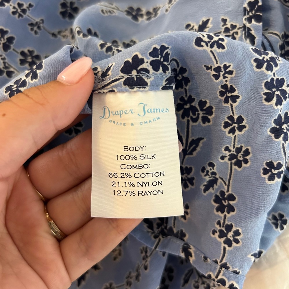 Draper James 100% Silk Floral‎ Blouse Size 6 Long Sleeve Button Down Top - Picture 6 of 6